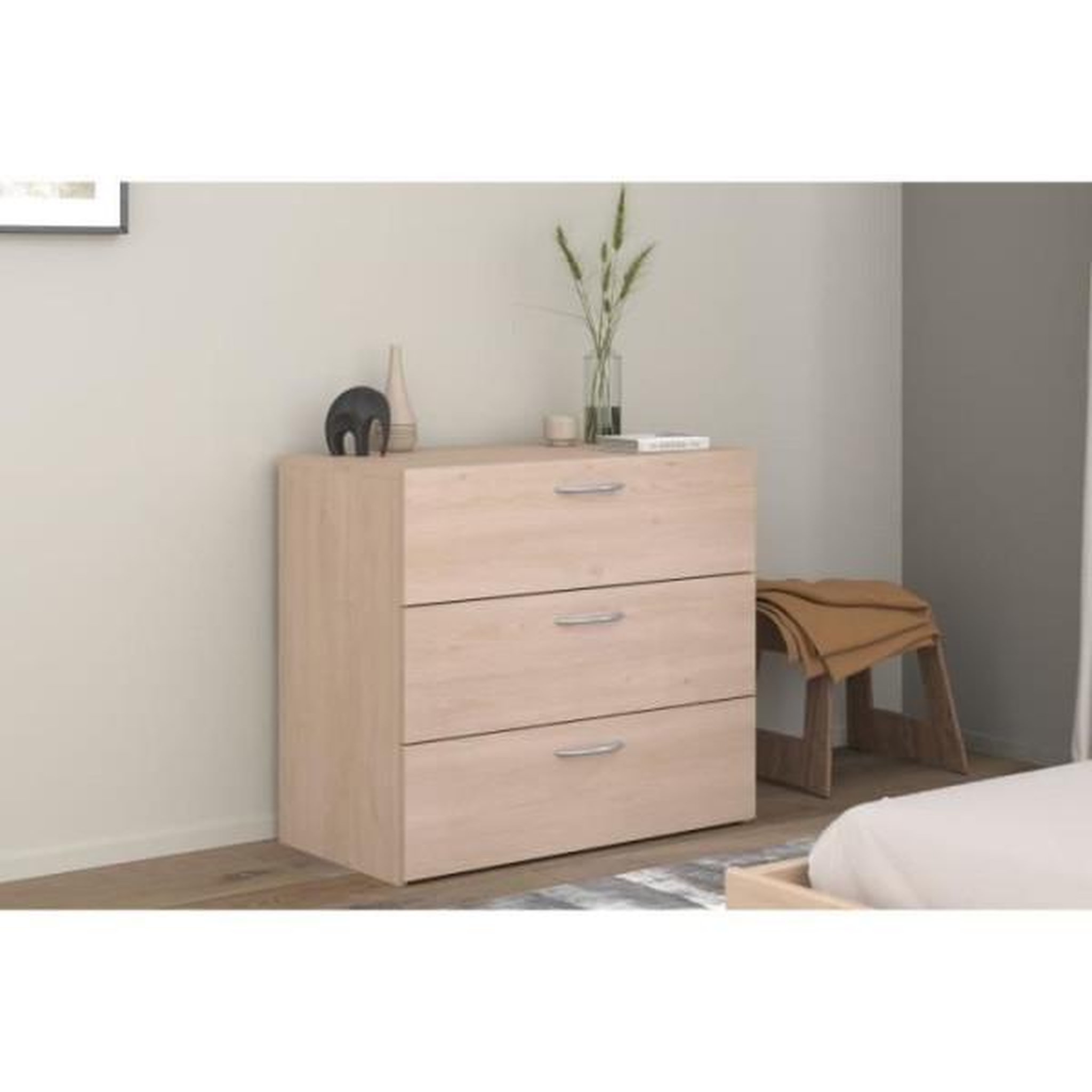 Voir la diapositive 2 : PARISOT Commode - easy life - 3 tiroirs - chene - 78,2 x 69,3 x 40,8 - parisot