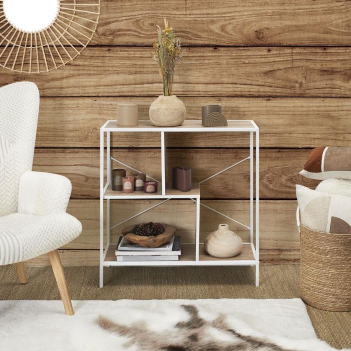 Paris Prix Étagère Design  Edison  80cm Naturel & Blanc