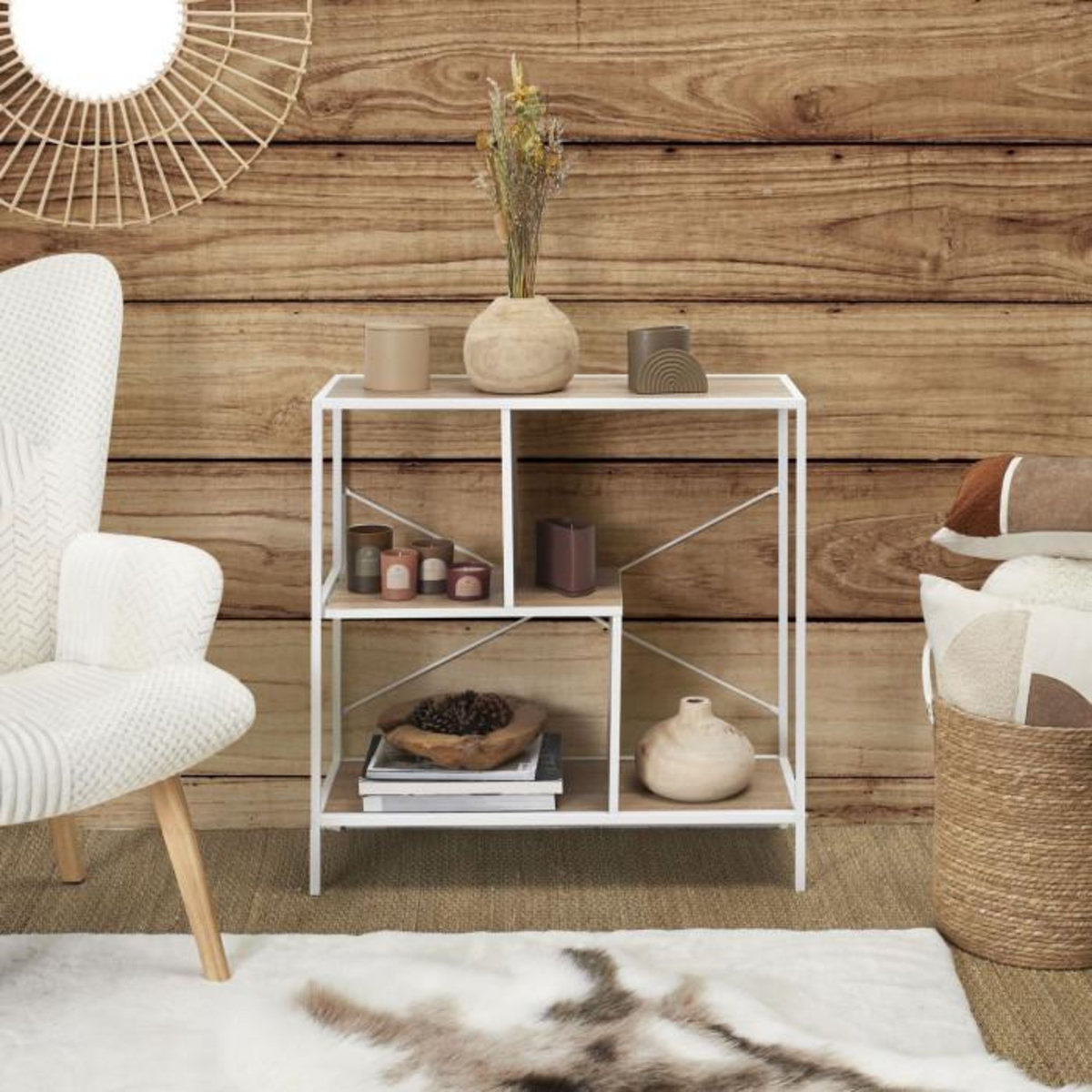 Paris Prix Étagère Design  Edison  80cm Naturel & Blanc