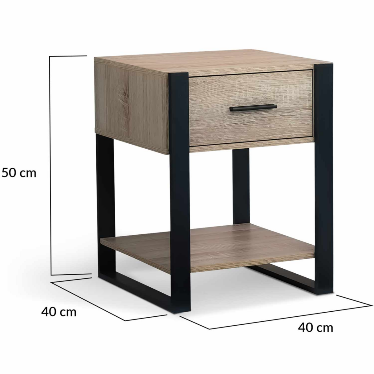 ID MARKET Lot de 2 tables de chevet ONYX 1 tiroir avec tablette bois et noir
