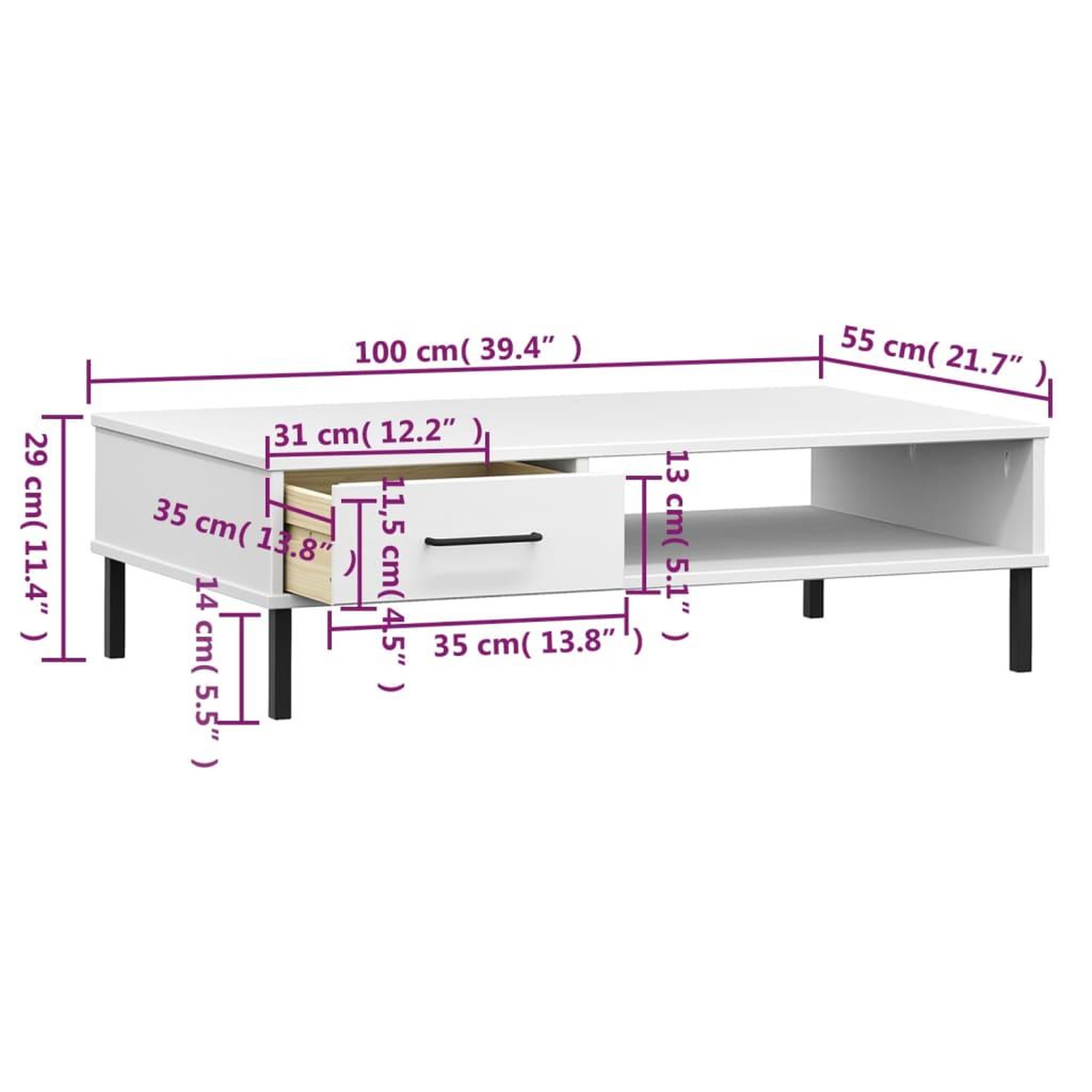 Voir la diapositive 6 : VIDAXL Table basse avec pieds en metal Blanc Bois pin massif OSLO