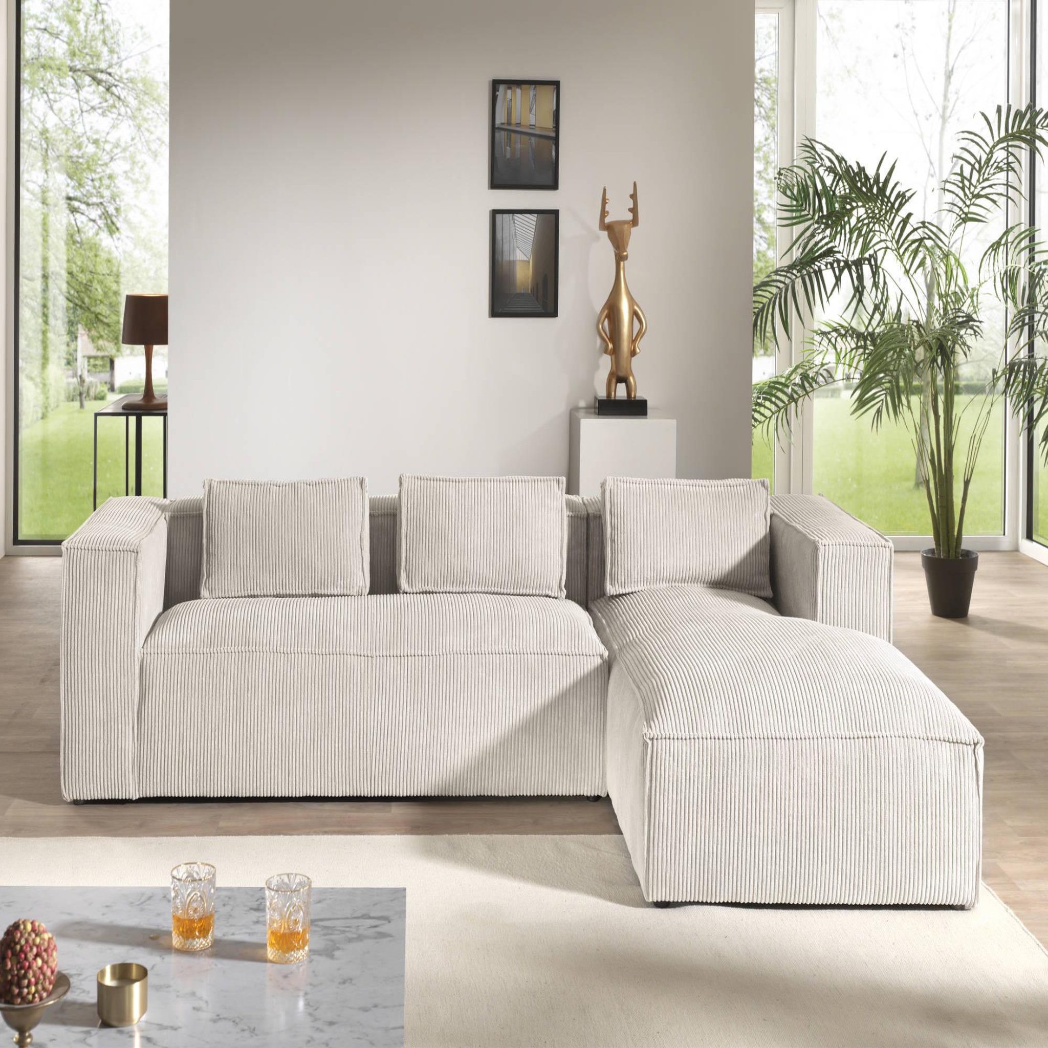 Voir la diapositive 5 : LISA DESIGN Stella - canapé d'angle - en velours côtelé - 4 places -style contemporain - droit