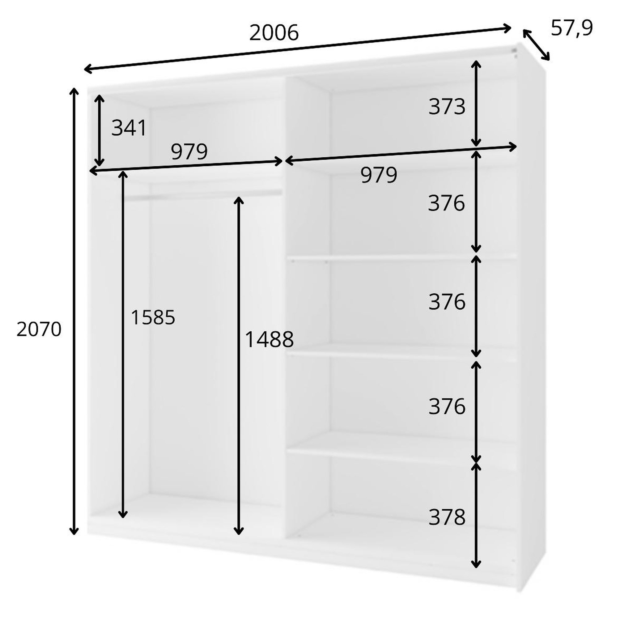 Voir la diapositive 6 : JLC KREATION Armoire dressing grise 200cm avec portes coulissantes kas