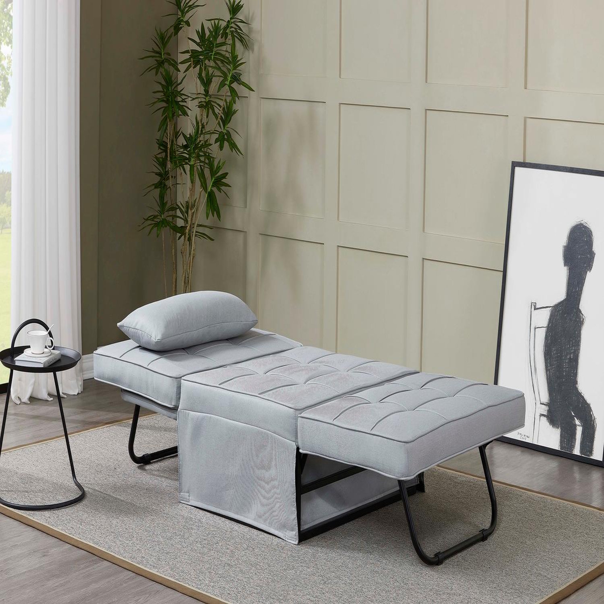 Voir la diapositive 4 : CONCEPT USINE Fauteuil pouf ottoman gris 3 en 1 en tissu gris clair OTA