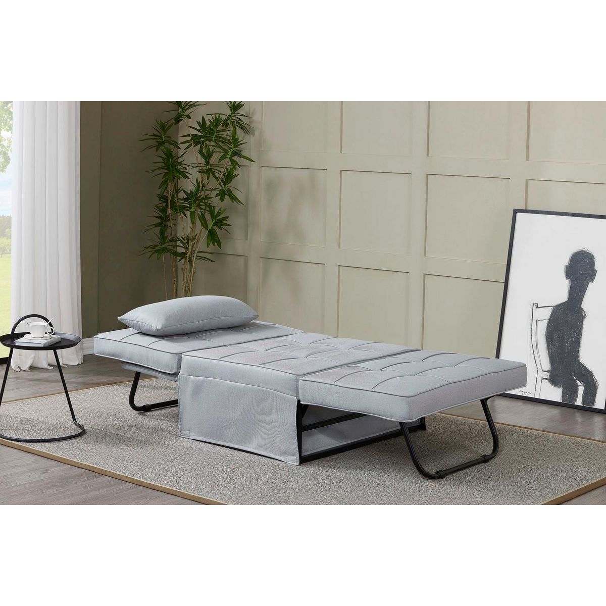 CONCEPT USINE Fauteuil pouf ottoman gris 3 en 1 en tissu gris clair OTA