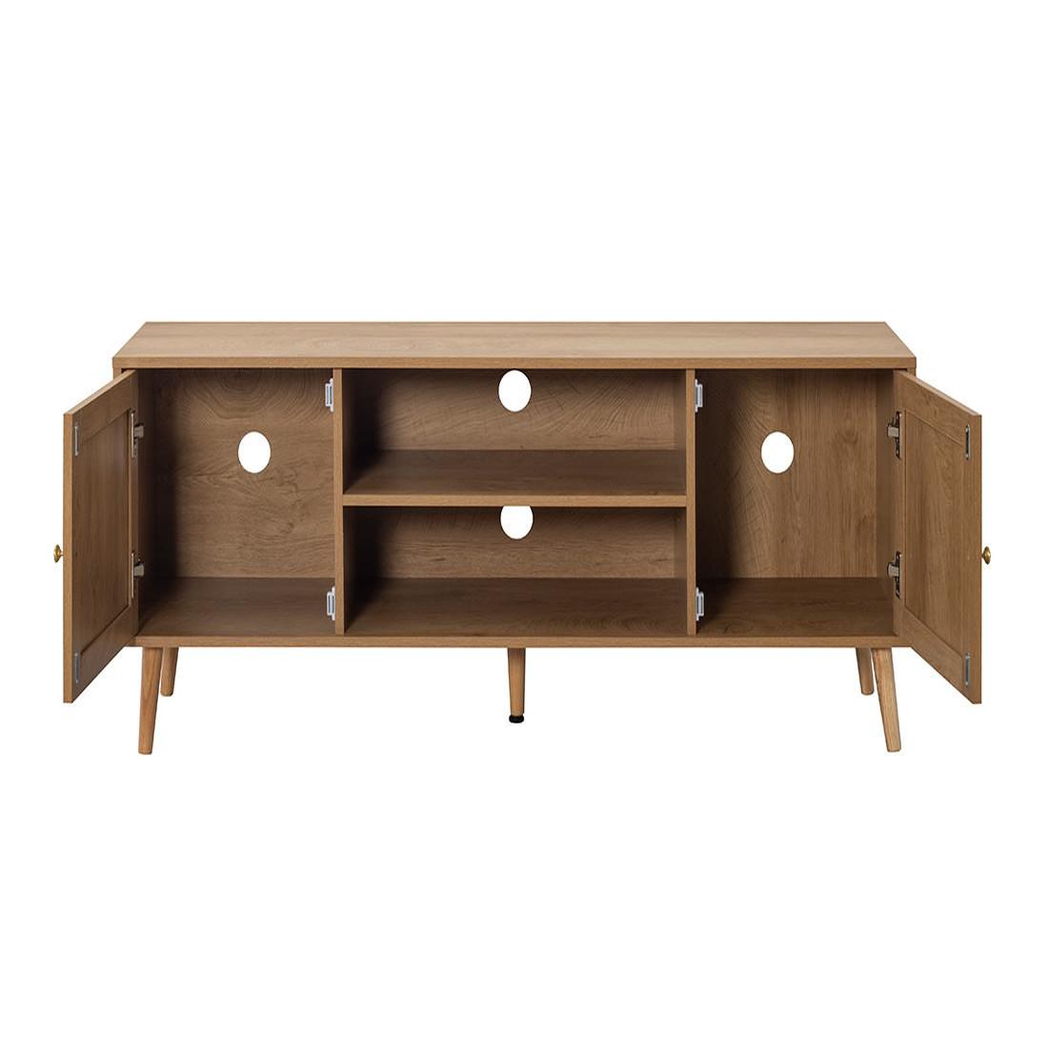 Voir la diapositive 3 : BEST MOBILIER Goto - meuble tv - effet bois et cannage - 2 portes et 2 niches - 140 cm