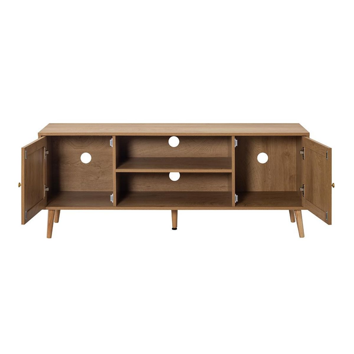 BEST MOBILIER Goto - meuble tv - effet bois et cannage - 2 portes et 2 niches - 140 cm