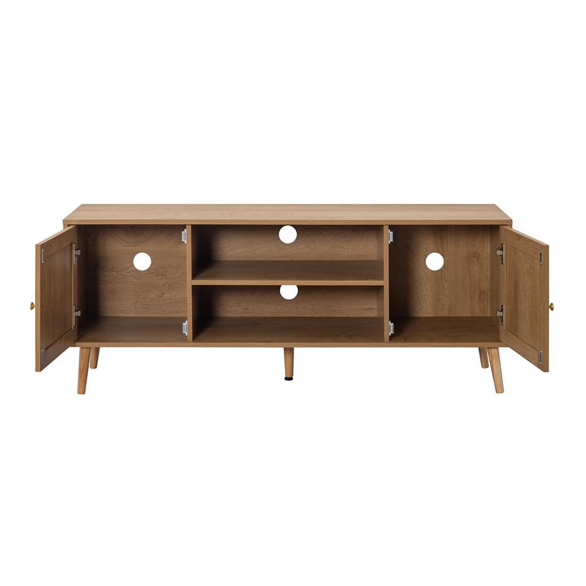 BEST MOBILIER Goto - meuble tv - effet bois et cannage - 2 portes et 2 niches - 140 cm