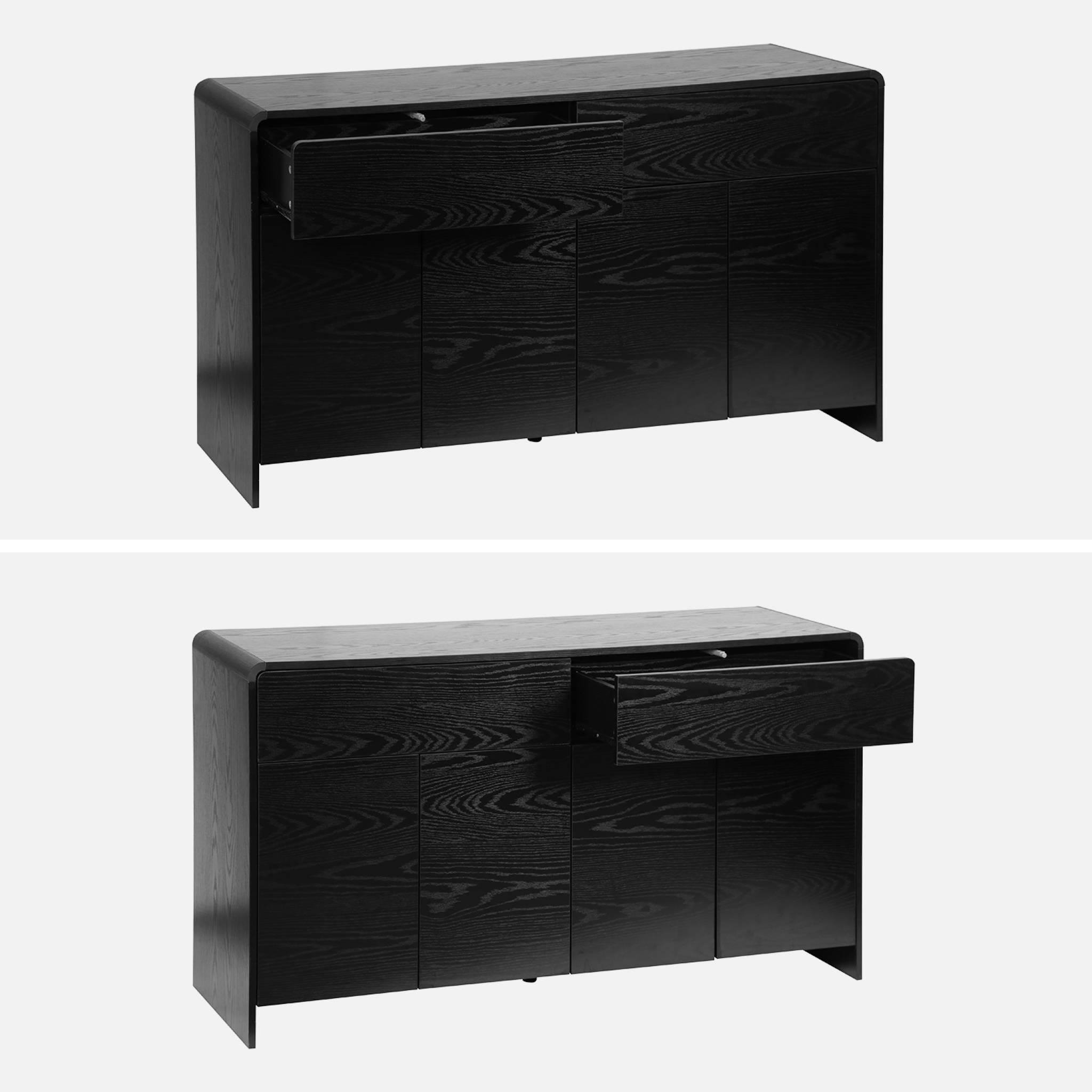 Voir la diapositive 6 : SWEEEK Buffet de rangement. buffet bas. 2 tiroirs 4 portes effet bois noir arrondi