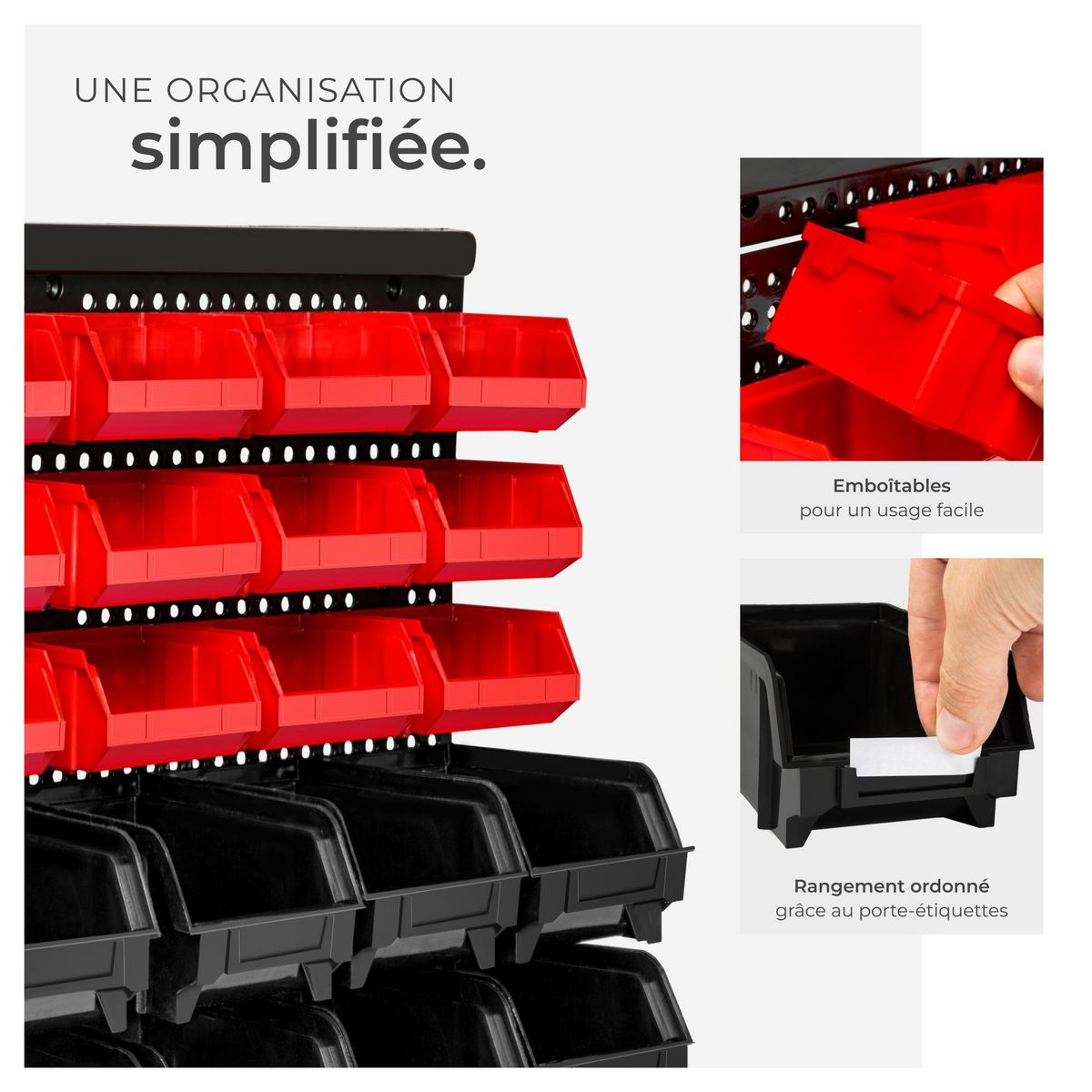 tectake Étagère murale avec bacs de rangement 31 pièces noir une pièce