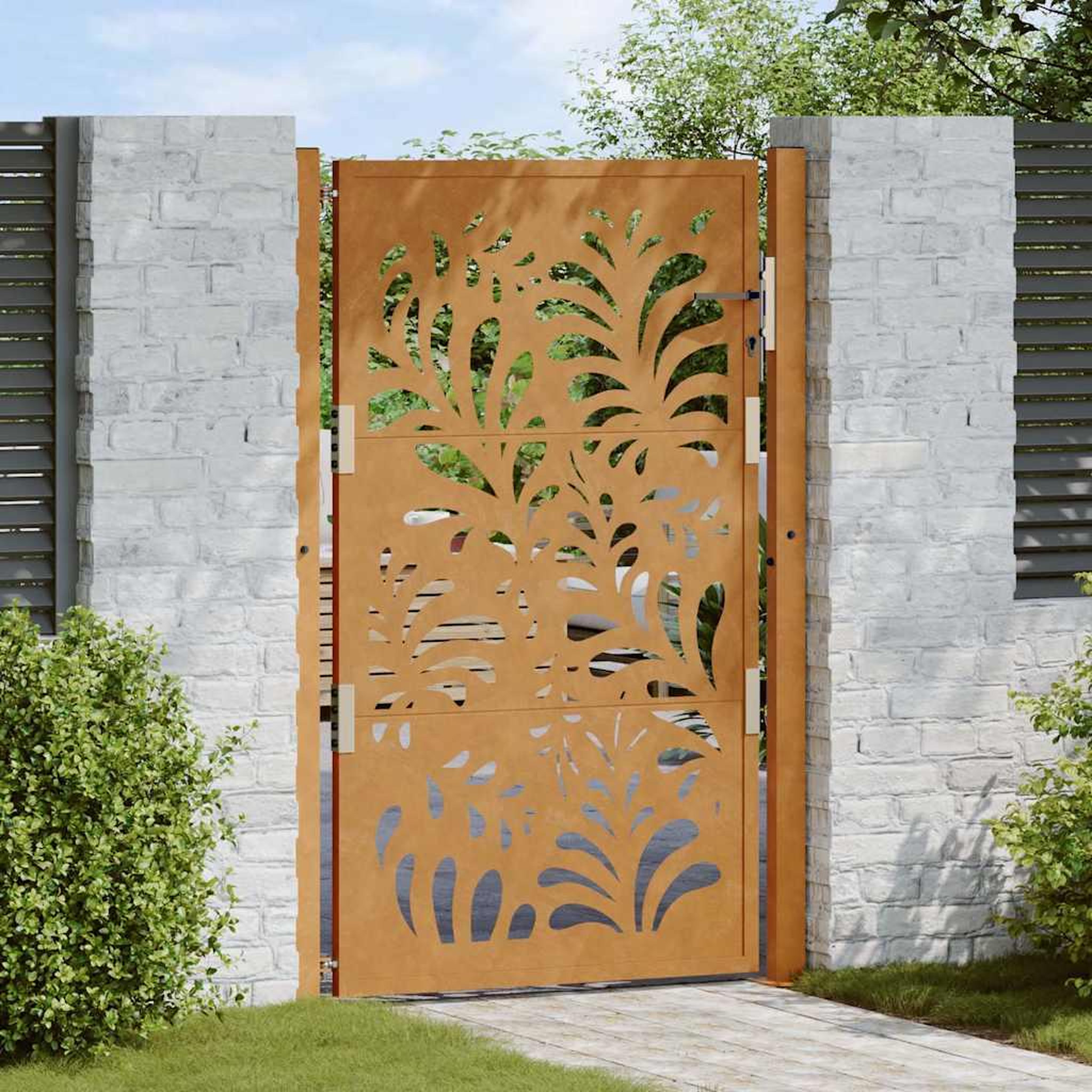 VIDAXL Porte de jardin acier resistant aux intemperies design vagues