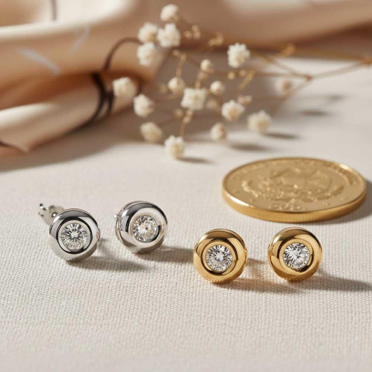 L'ATELIER D'AZUR Boucles d'Oreilles Solitaires Diamants de Synthèse 0.30 Carats - Or 18 Carats 750 Jaune