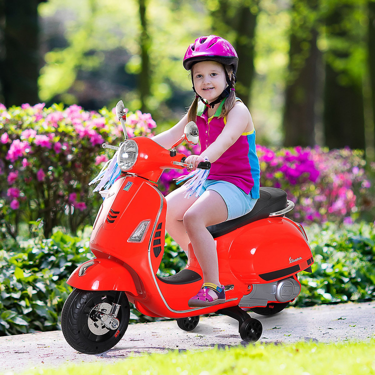 HOMCOM Scooter moto électrique enfants 6 V dim. 102L x 51l x 76H cm musique MP3 port USB klaxon phare feu AR rouge Vespa