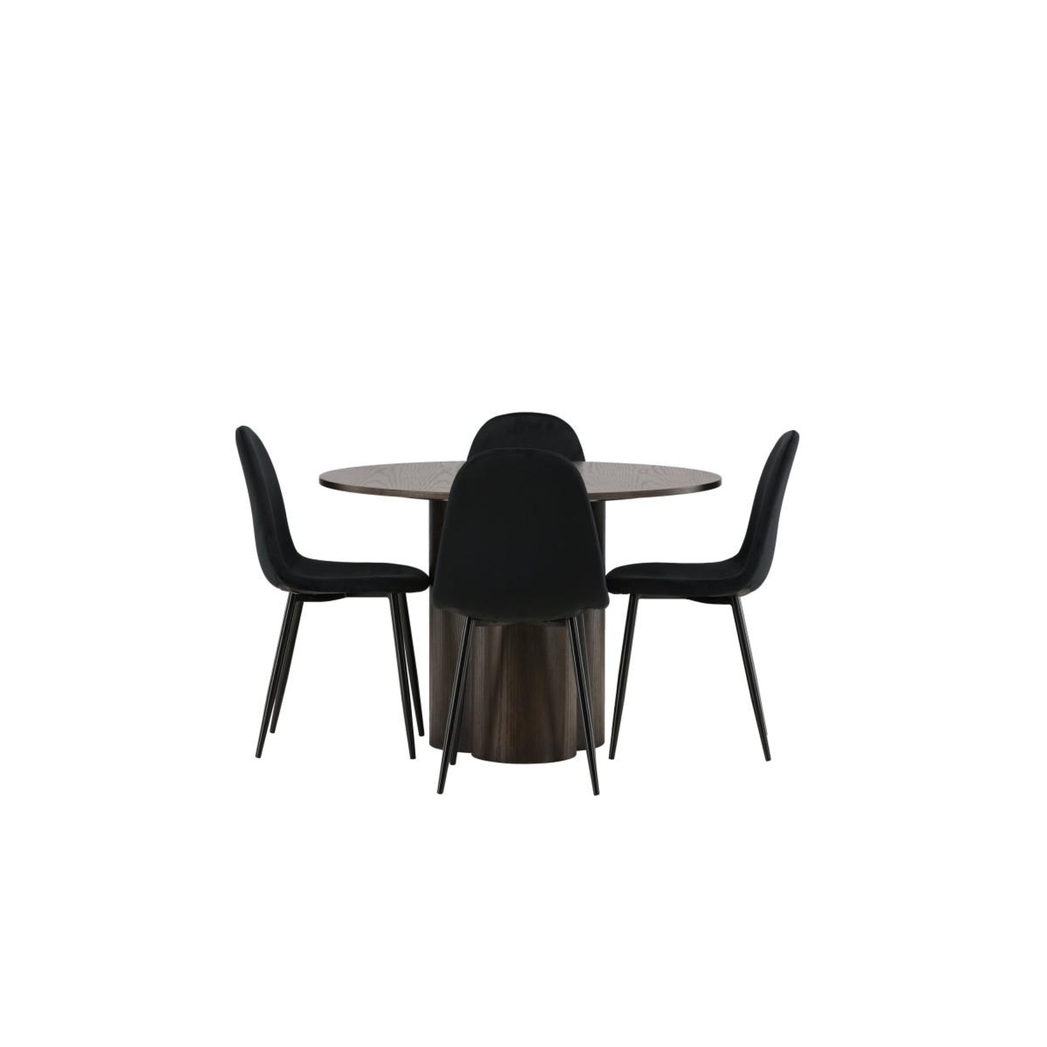 Voir la diapositive 2 : Paris Prix Ensemble table à manger & 4 chaises en velours  olivia & polar  110cm moka & noir