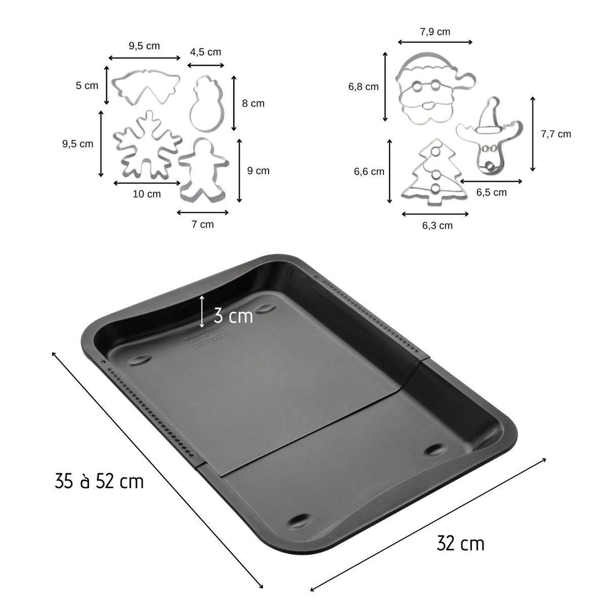Voir la diapositive 3 : ZENKER Plaque de four extensible de 35-52 x 32 cm et 7 emporte-pièces de noël en inox zenker noël