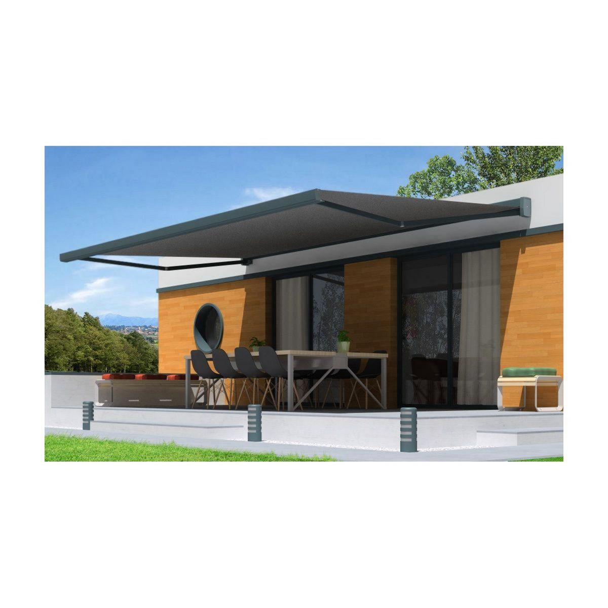 INTERSUN Store banne LEBRON motorisé + led 4x3,5M gris S126