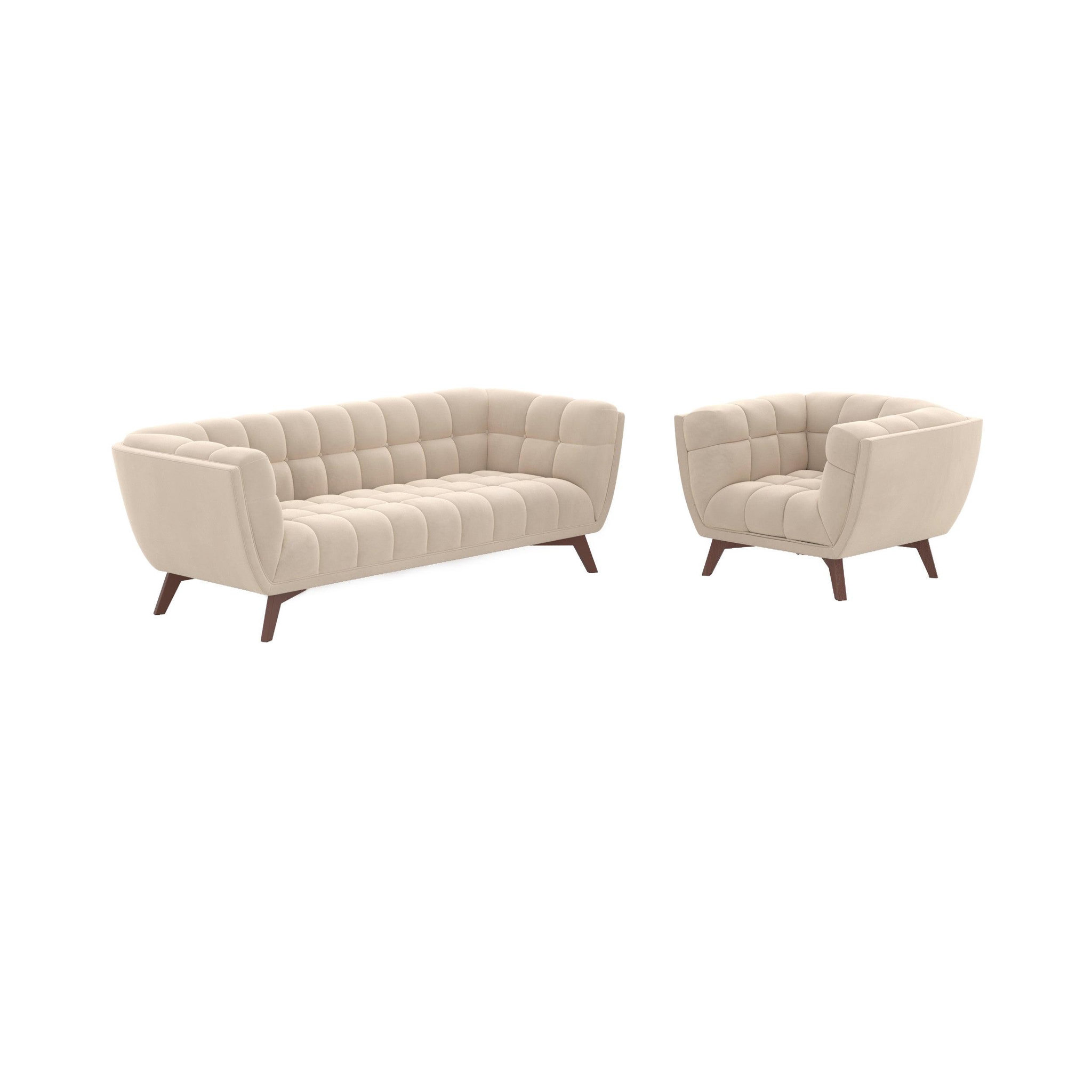 MAISON PAVANE Ensemble canapé et fauteuil en velours beige 4 places-mona