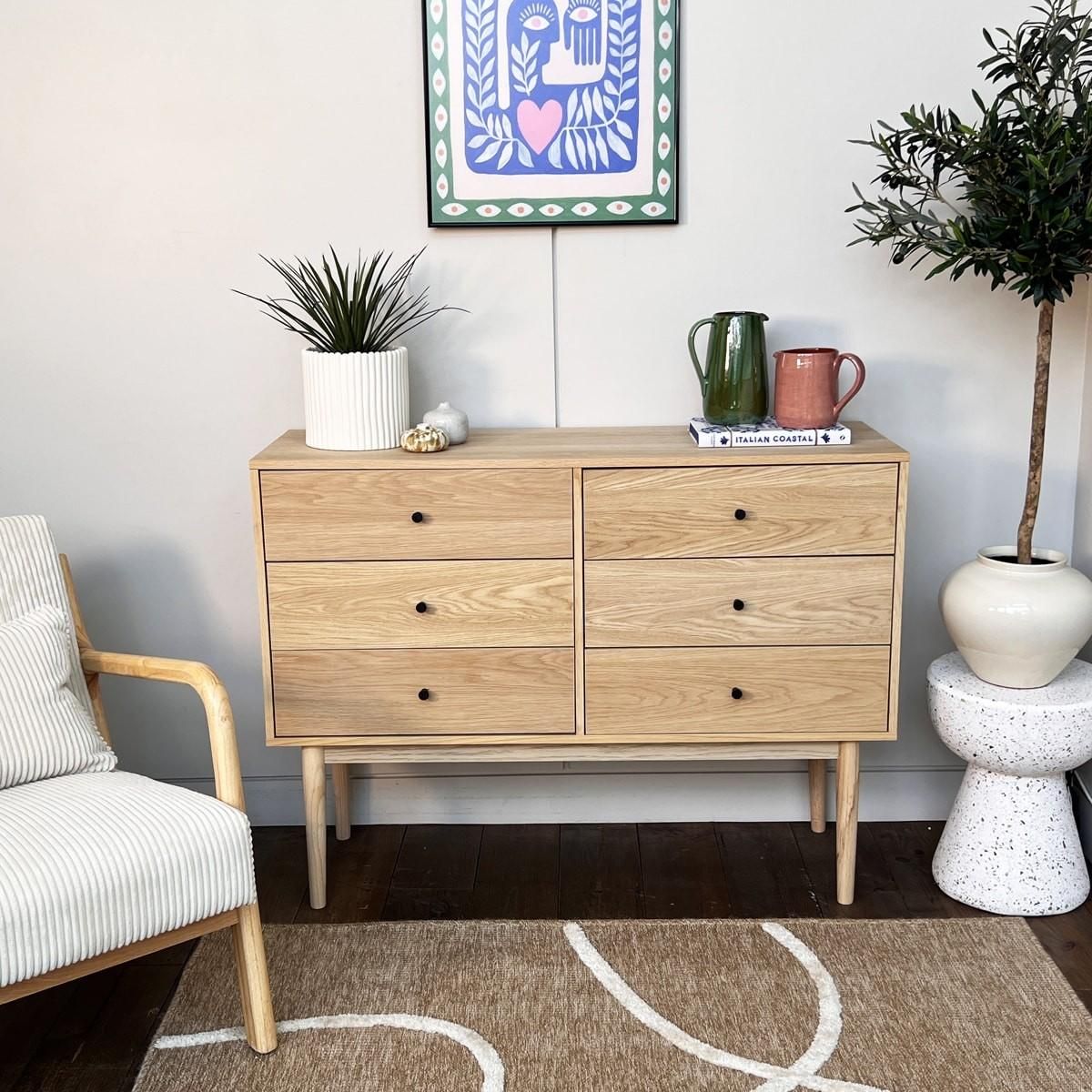 HOMIFAB Commode 6 tiroirs en bois 120 cm - Lisa