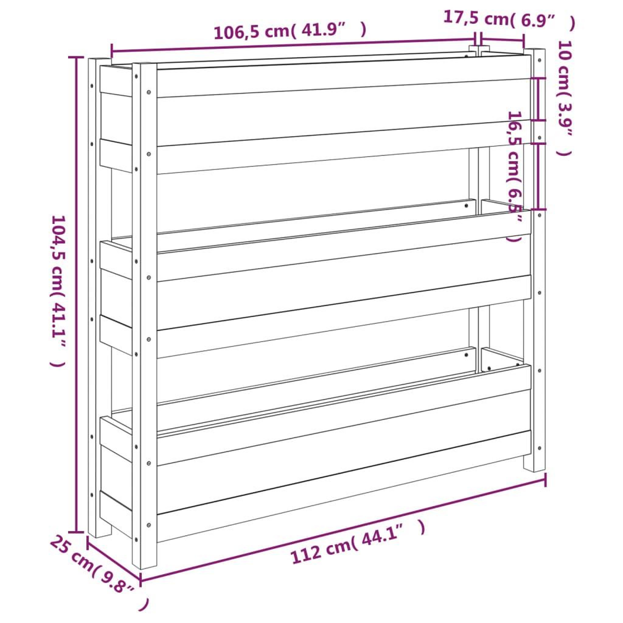 Voir la diapositive 6 : VIDAXL Jardiniere Noir 112x25x104,5 cm Bois massif de pin