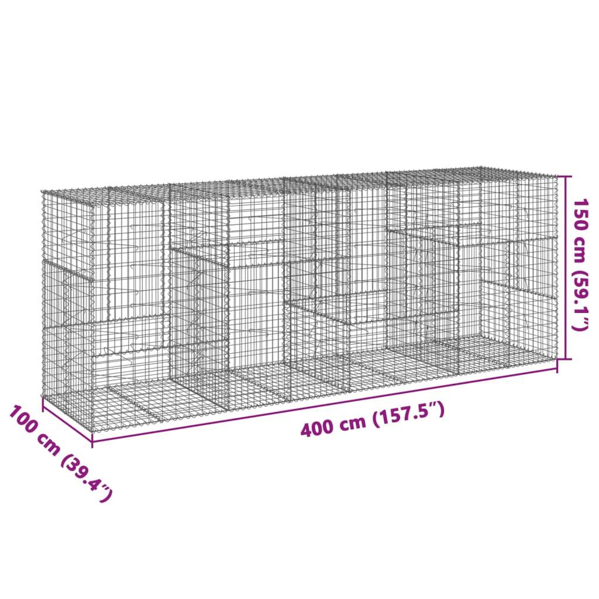 Voir la diapositive 6 : VIDAXL Panier gabion avec couvercle 400x100x150 cm fer galvanise
