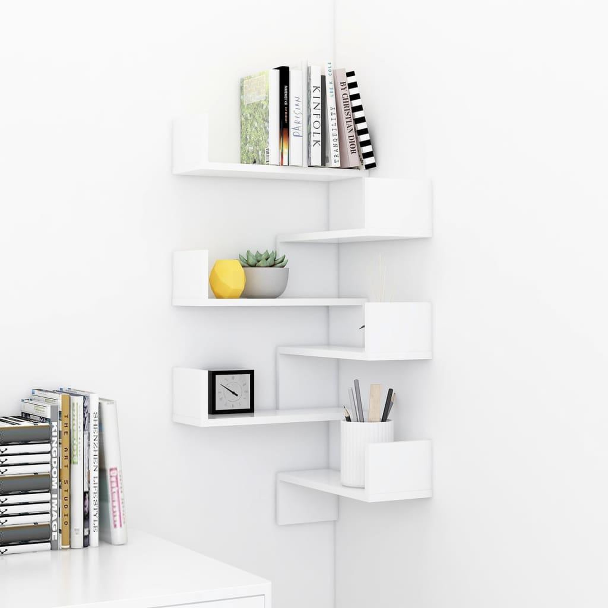 Voir la diapositive 3 : VIDAXL Etageres murales d'angle 2 pcs Blanc 40x40x50cm bois ingenierie