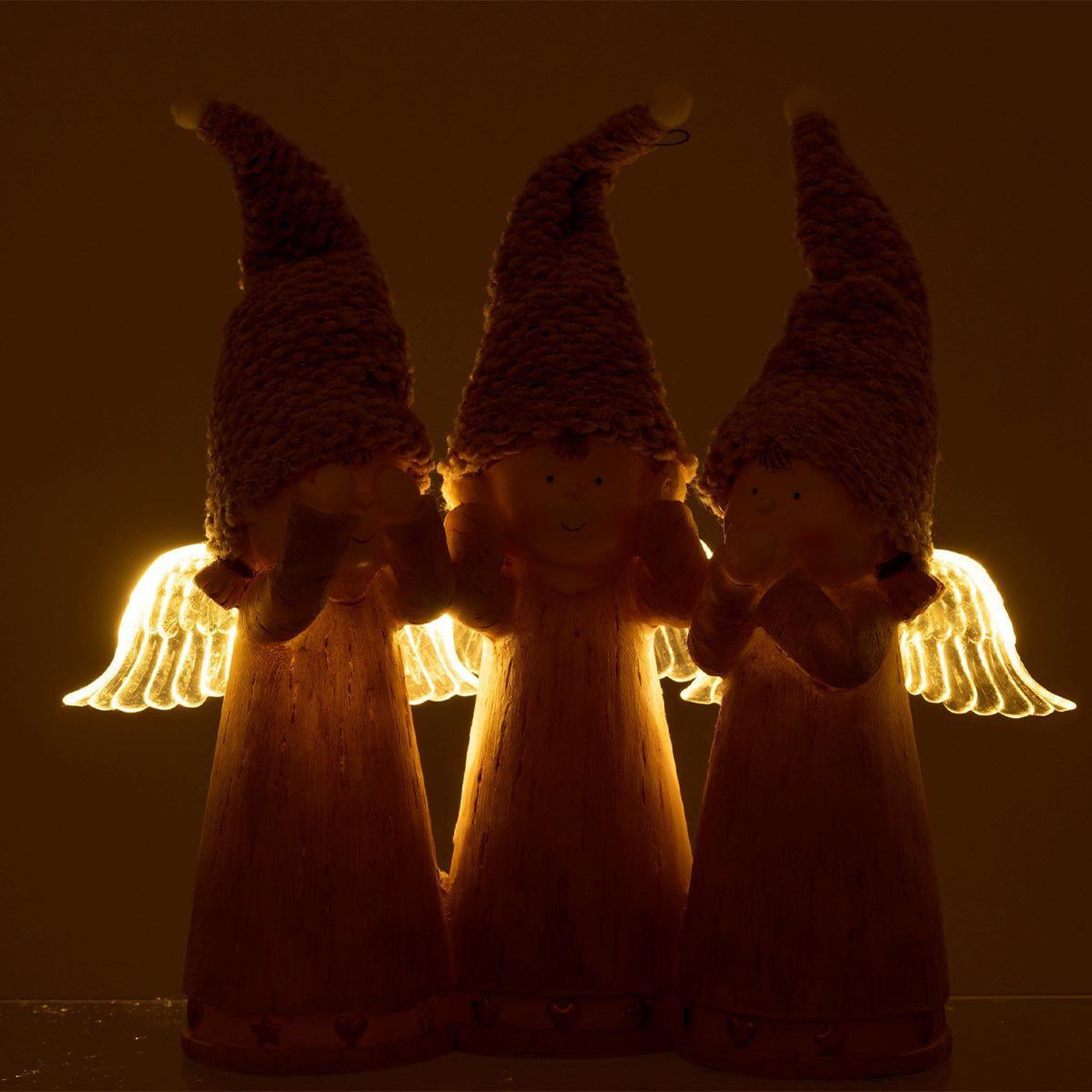 Voir la diapositive 3 : J-LINE Statuette déco led  3 anges  28cm rose