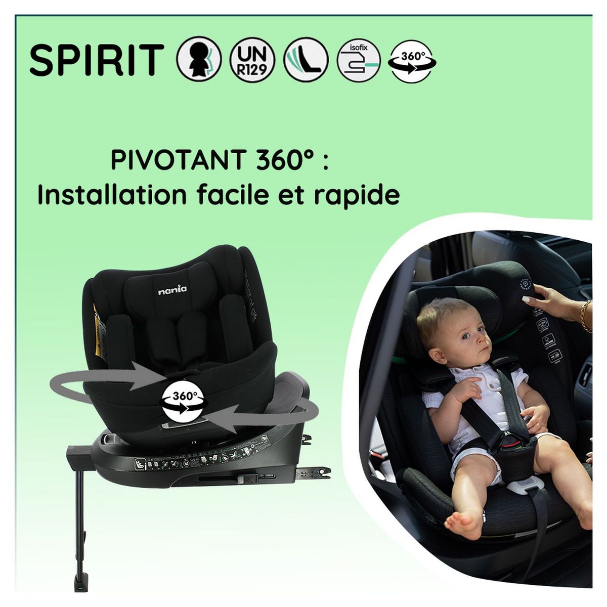 NANIA Siège auto SPIRIT pivotant 360° - I-Size 40-150 cm