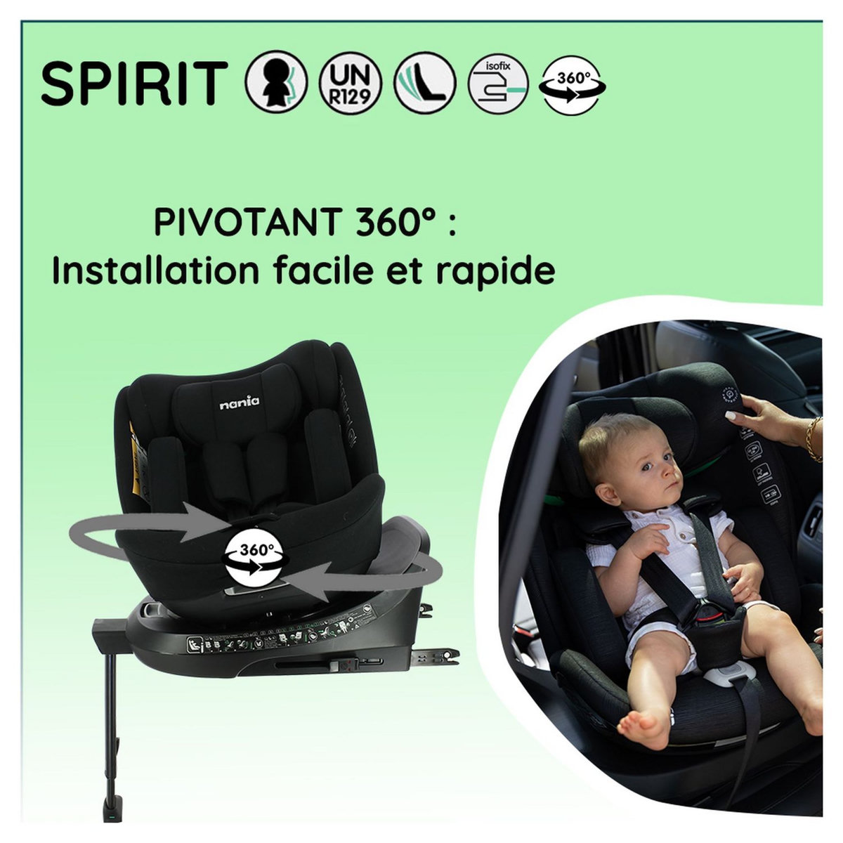 NANIA Siège auto SPIRIT pivotant 360° - I-Size 40-150 cm