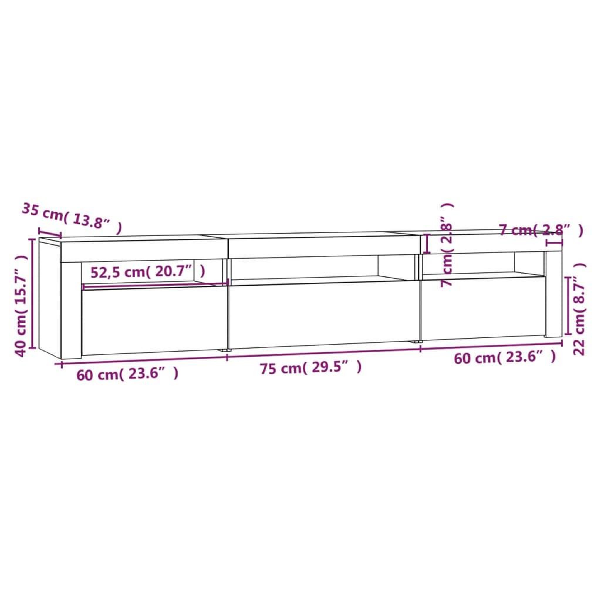 Voir la diapositive 6 : VIDAXL Meuble TV avec lumieres LED Noir 195x35x40 cm