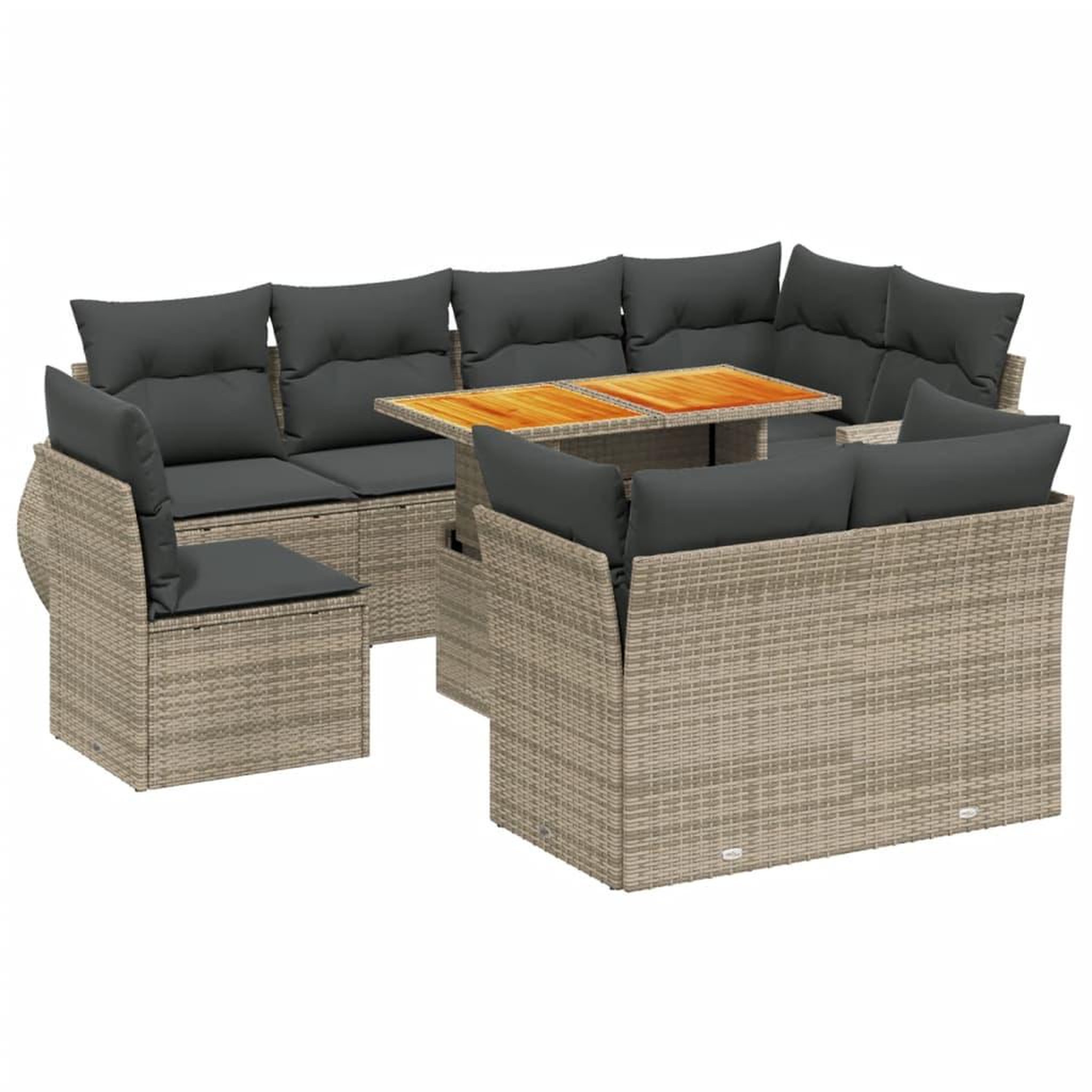 Voir la diapositive 2 : VIDAXL Salon de jardin 9 pcs avec coussins gris resine tressee