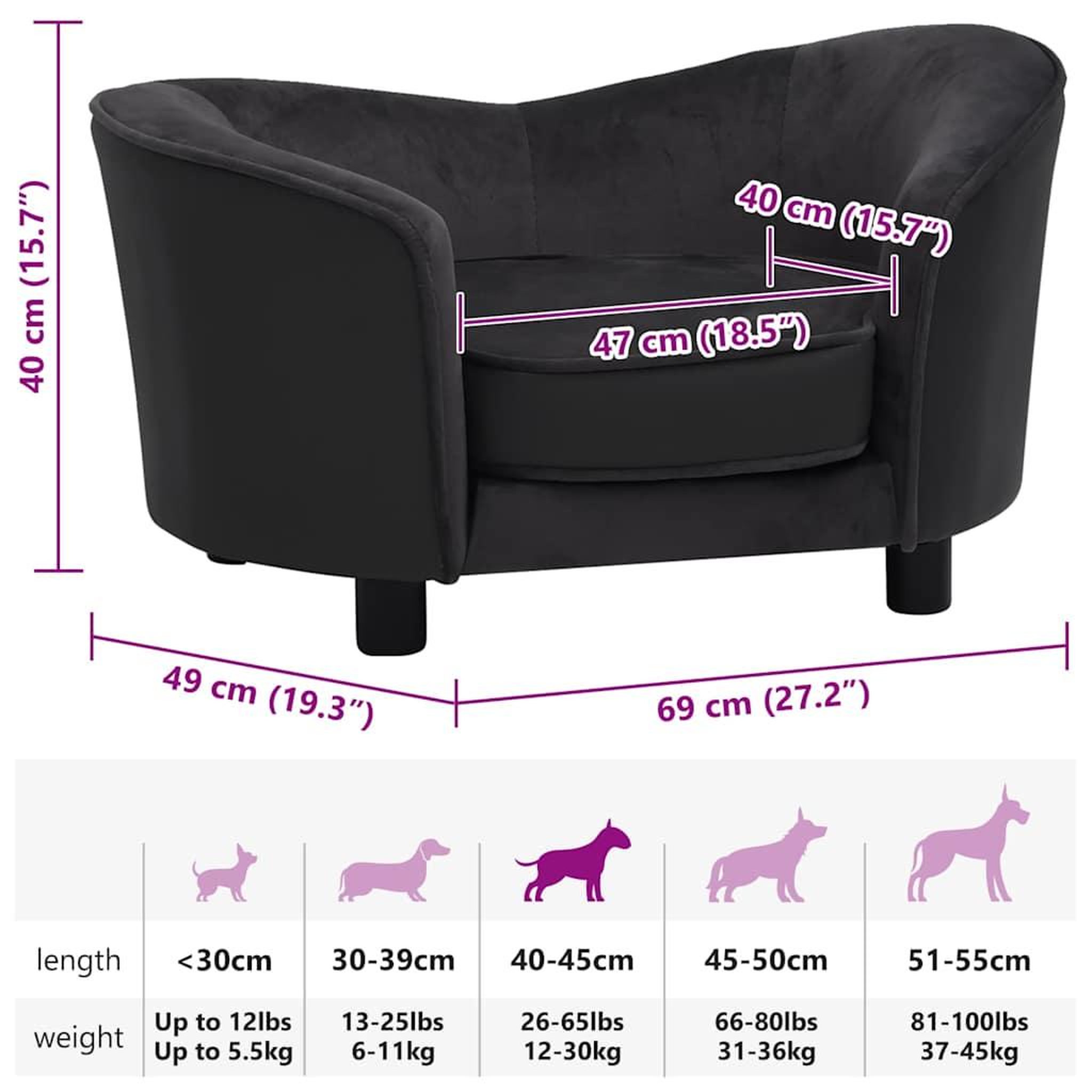 Voir la diapositive 6 : VIDAXL Canape pour chien Noir 69x49x40 cm Peluche et similicuir