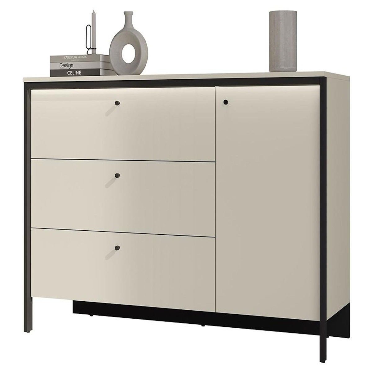 BEST MOBILIER Kimi - commode 3 tiroirs et 1 porte - led inclus