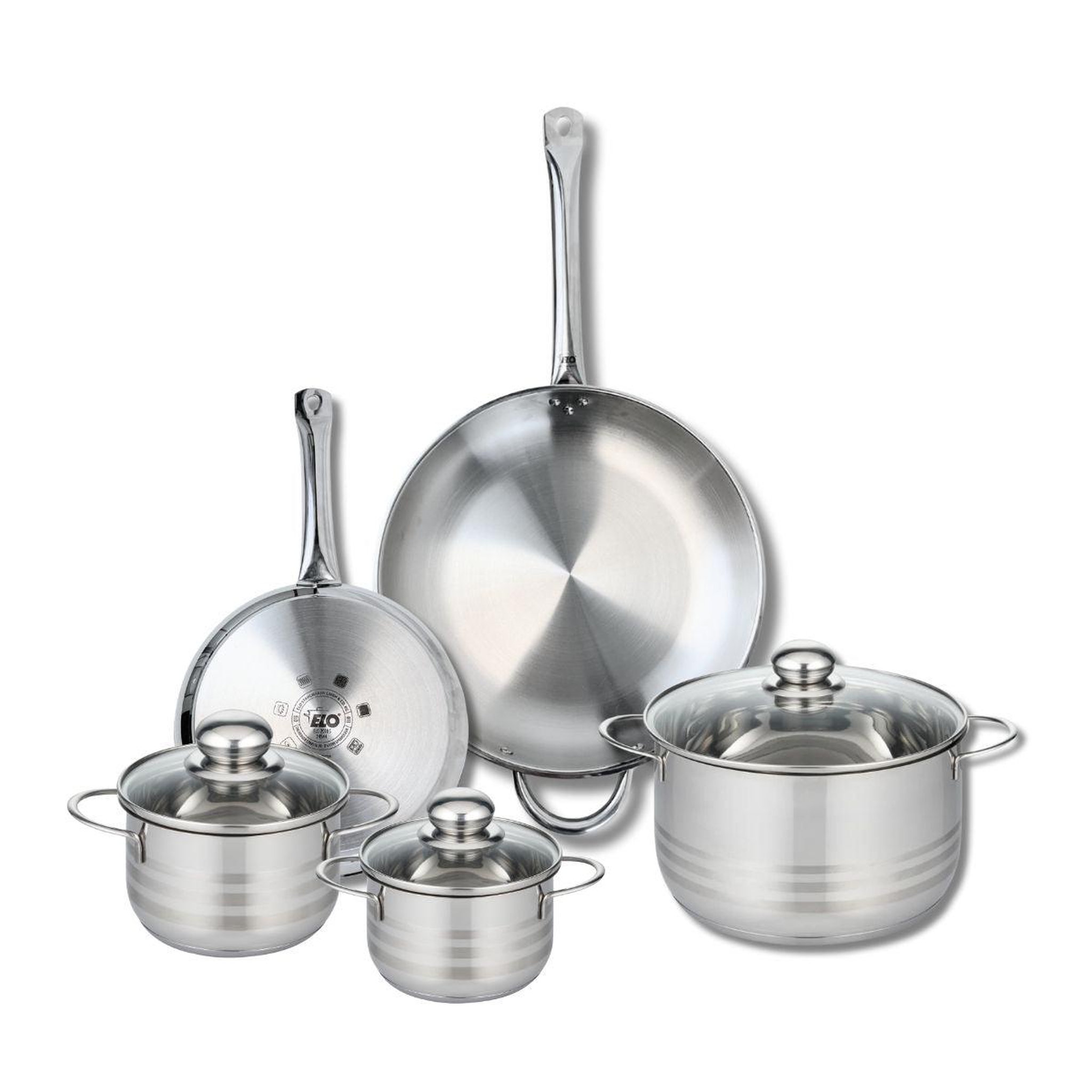 ELO Ensemble de 2 poêles de cuisson 24 et 32 cm et 3 faitouts 14, 16 et 24 cm elo profi brillant