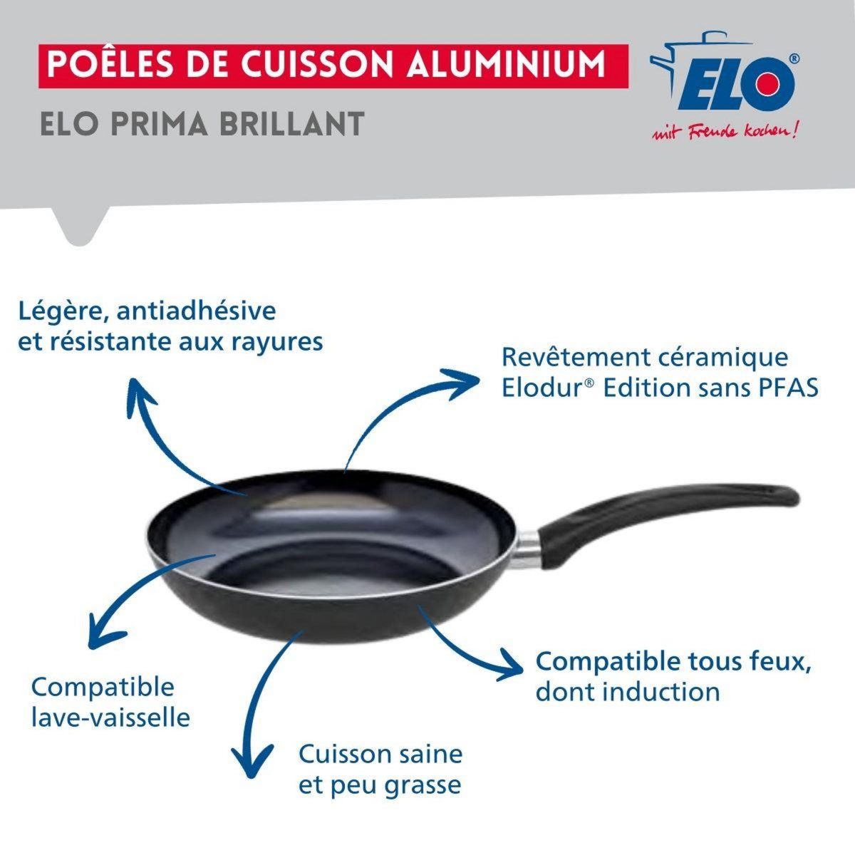 ELO Ensemble de 1 Poêle de cuisson 32 cm et 3 faitouts 12, 14 et 20 cm Elo Prima Brillant