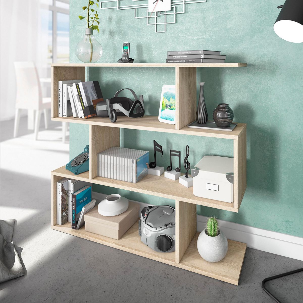 VS VENTA-STOCK Étagère Bibliothèque Bolonia Couleur Chêne 6 étagères, pour Salle à Manger ou Bureau