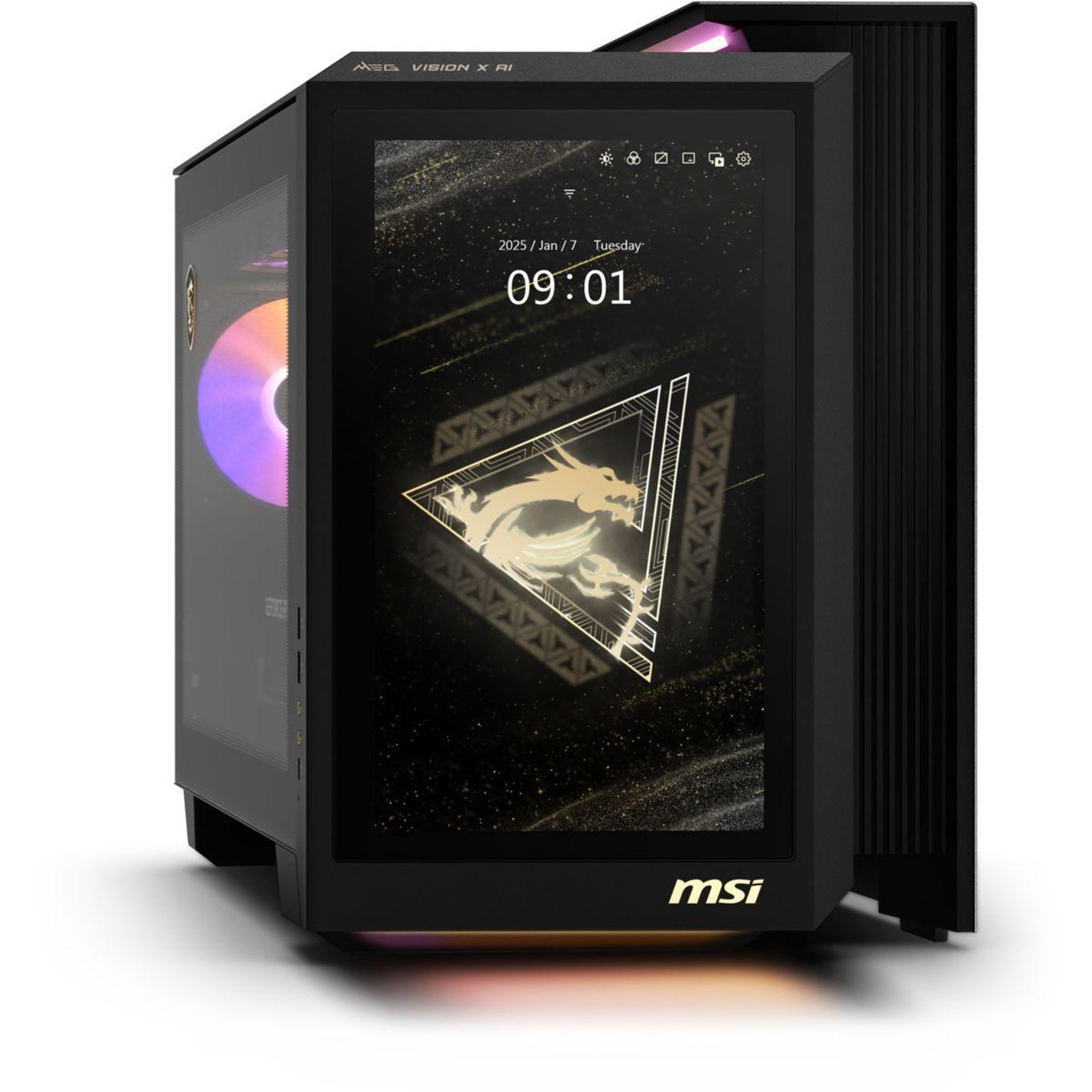 Voir la diapositive 4 : MSI PC Gamer MEG Vision X AI – Intel Core Ultra 9 285K – NVIDIA GeForce RTX 5090 – 64 Go RAM DDR5 – SSD 2 To