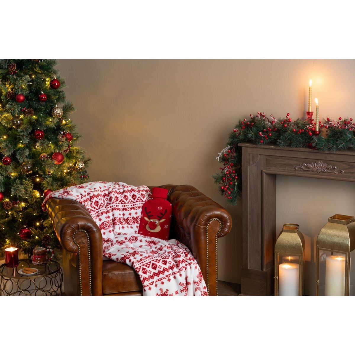 FEERIC LIGHT & CHRISTMAS Plaid de Noël motif Scandinave - 130 x 180 cm - Rouge