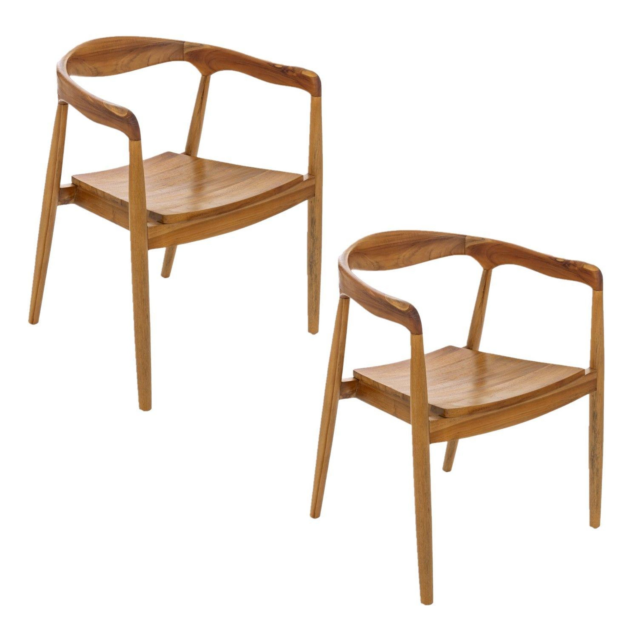 TOILINUX Lot de 2 fauteuils à dîner en teck naturel MIYAKO - Marron