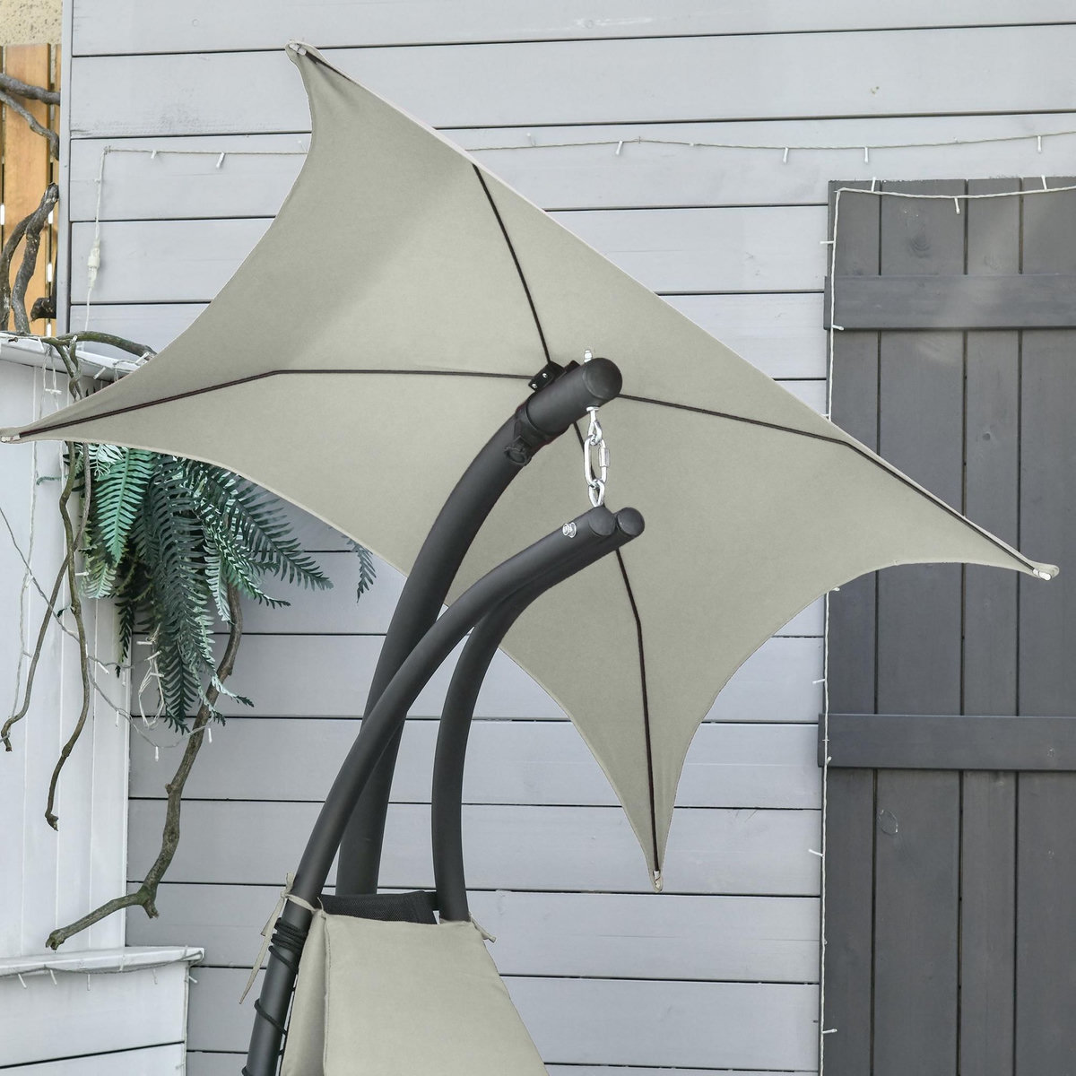 OUTSUNNY Bain de soleil transat suspendu avec pare-soleil et matelas design contemporain 190L x 115l x 190H cm acier polyester gris noir