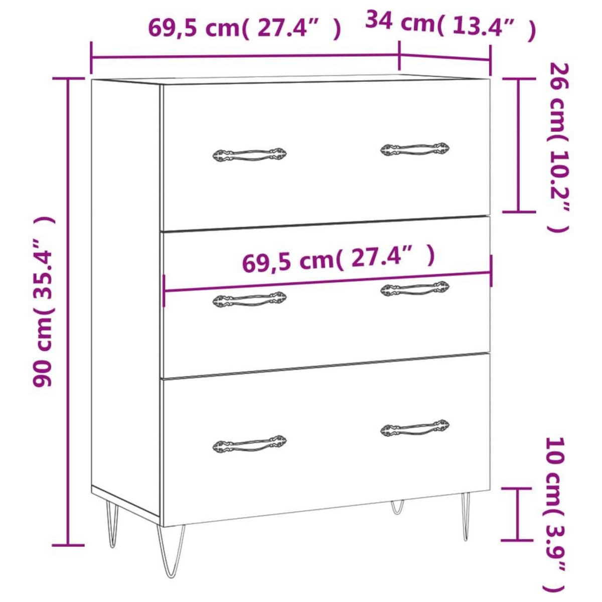 VIDAXL Buffet chene fume 69,5x34x90 cm bois d'ingenierie