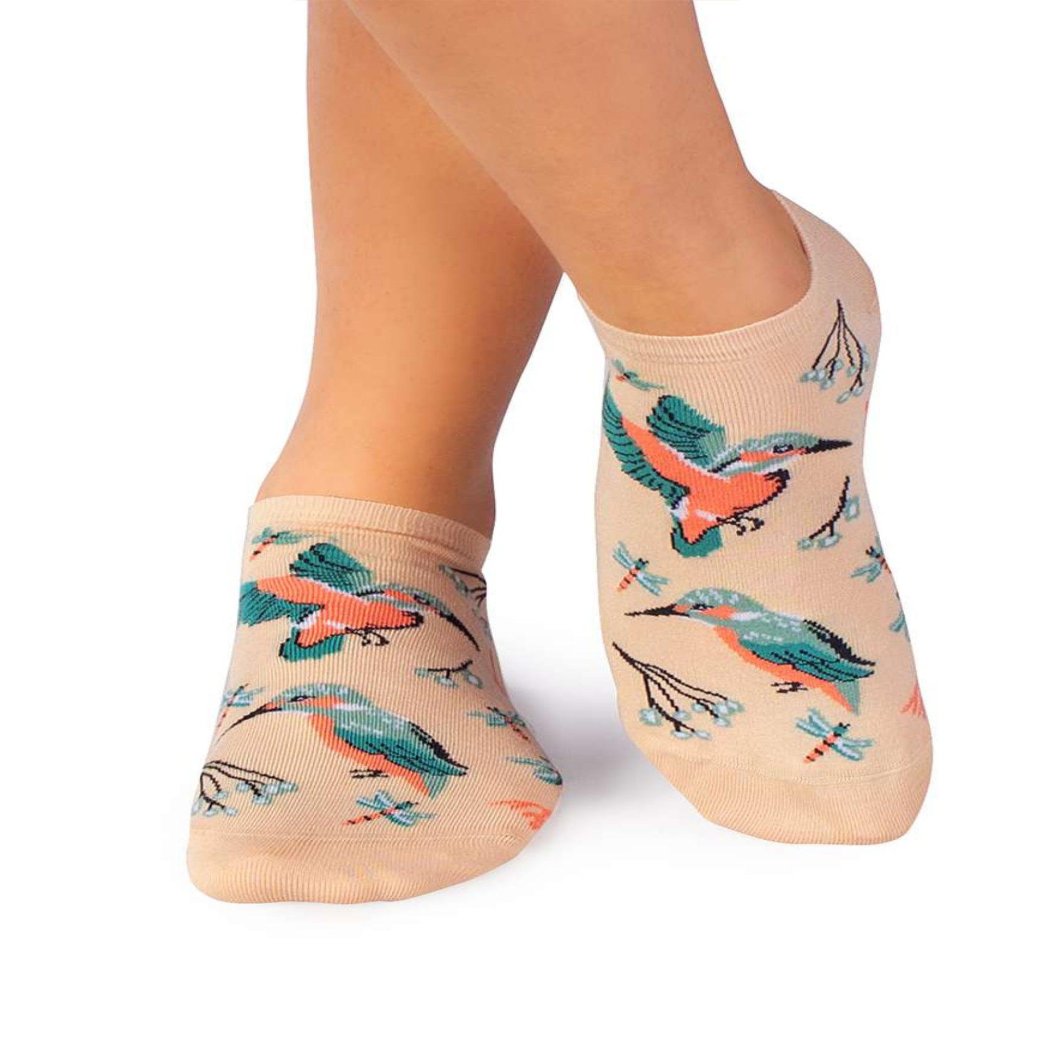 PIRIN HILL Socquettes en bambou oiseaux & fleurs - beiges. Coloris disponibles : Beige