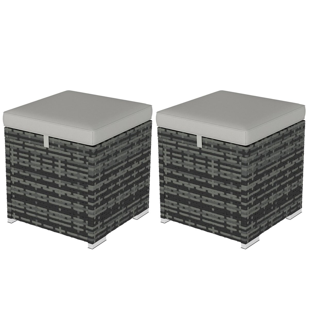 OUTSUNNY Lot de 2 poufs coffres de jardin - coussins zippés déhoussables - résine tressée aspect rotin gris