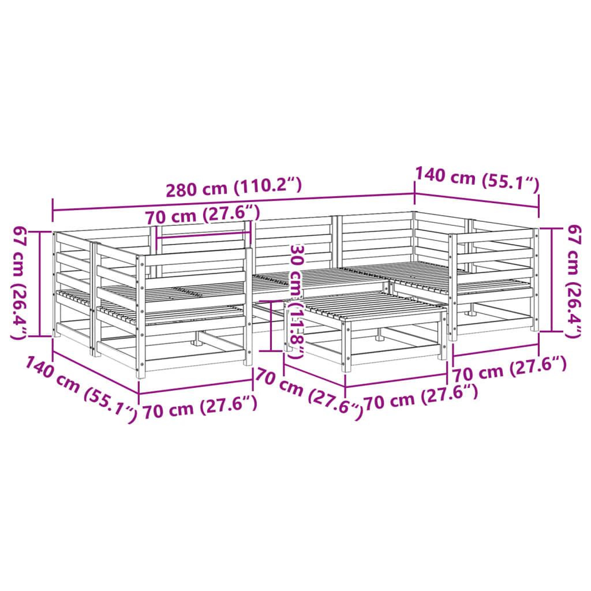 Voir la diapositive 6 : VIDAXL Salon de jardin 7 pcs bois massif sapin de douglas