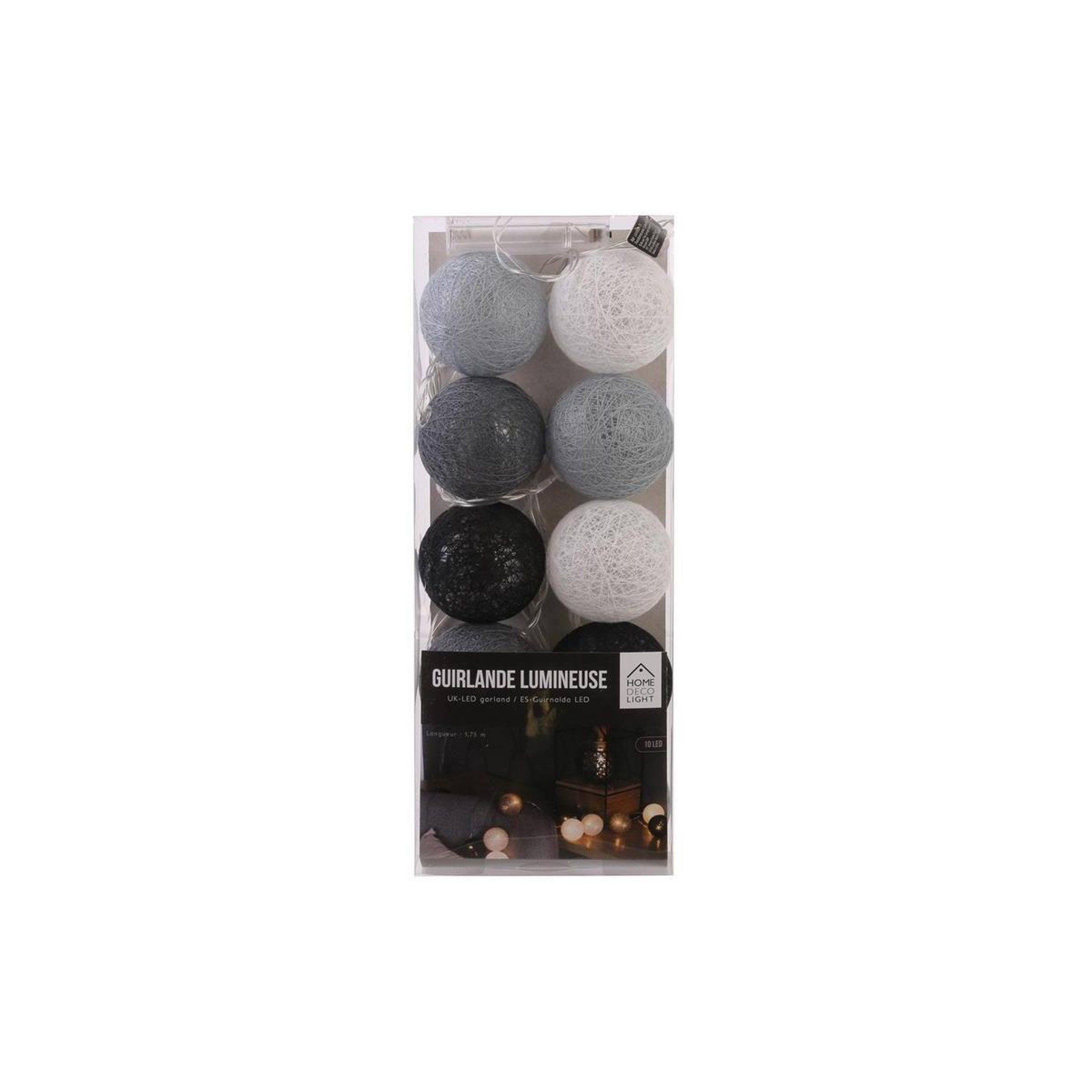 Voir la diapositive 3 : The Home Deco Factory Guirlande lumineuse à led  10 boules  175cm gris