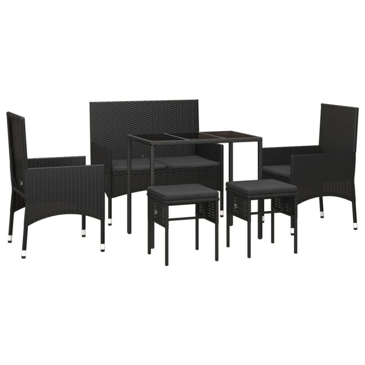 VIDAXL Salon de jardin 6 pcs avec coussins Noir Resine tressee
