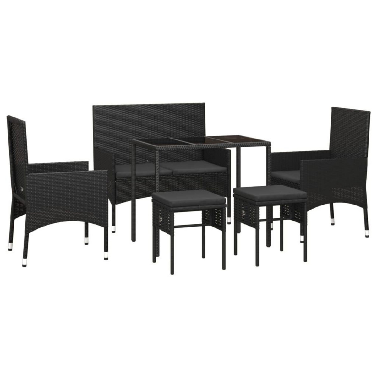 VIDAXL Salon de jardin 6 pcs avec coussins Noir Resine tressee