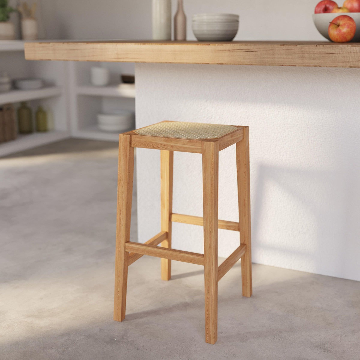 Rendez vous déco Tabouret pour îlot central 65 cm en cannage et bois-Kappa