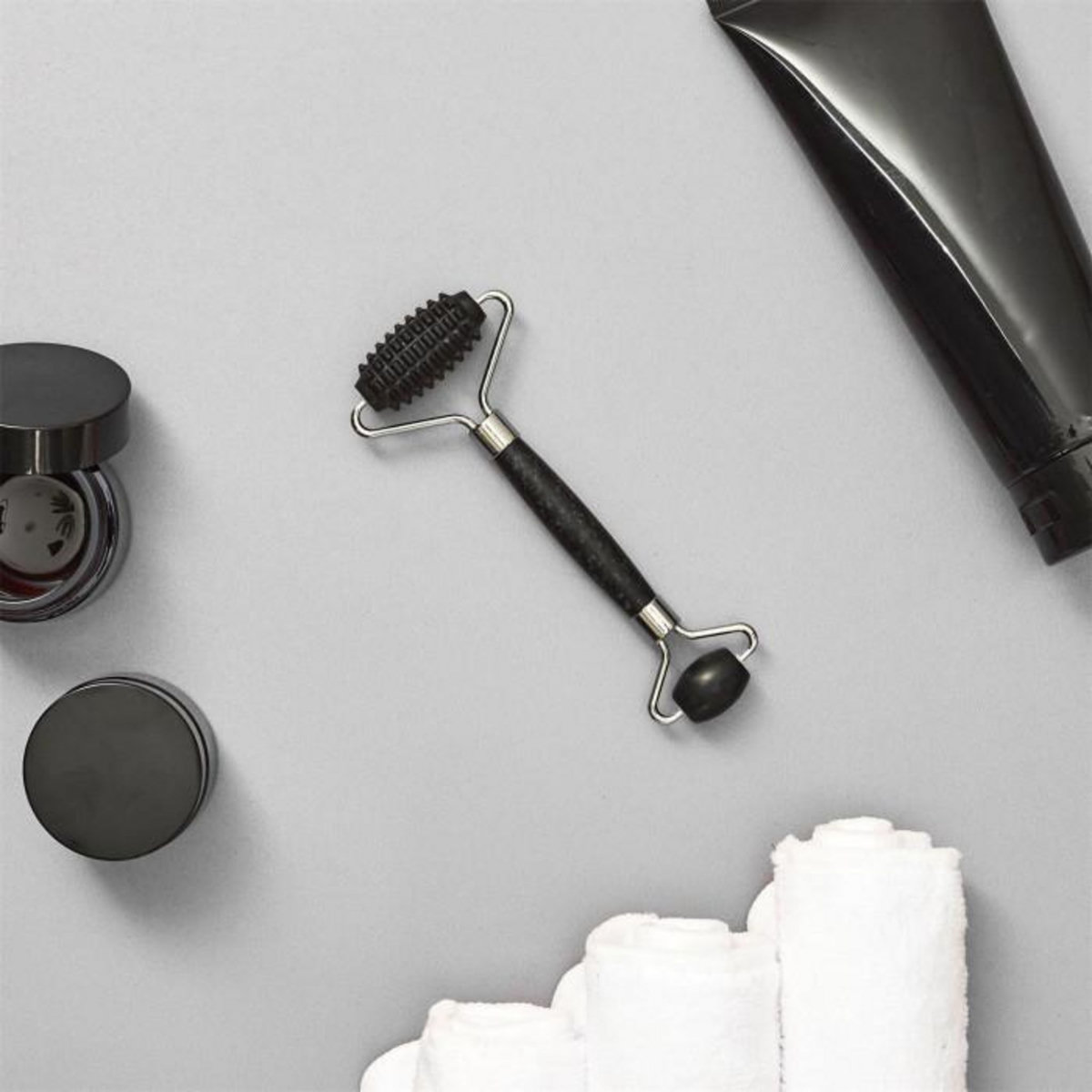 Paris Prix Rouleau de Massage 2 en 1  Jade  14cm Noir