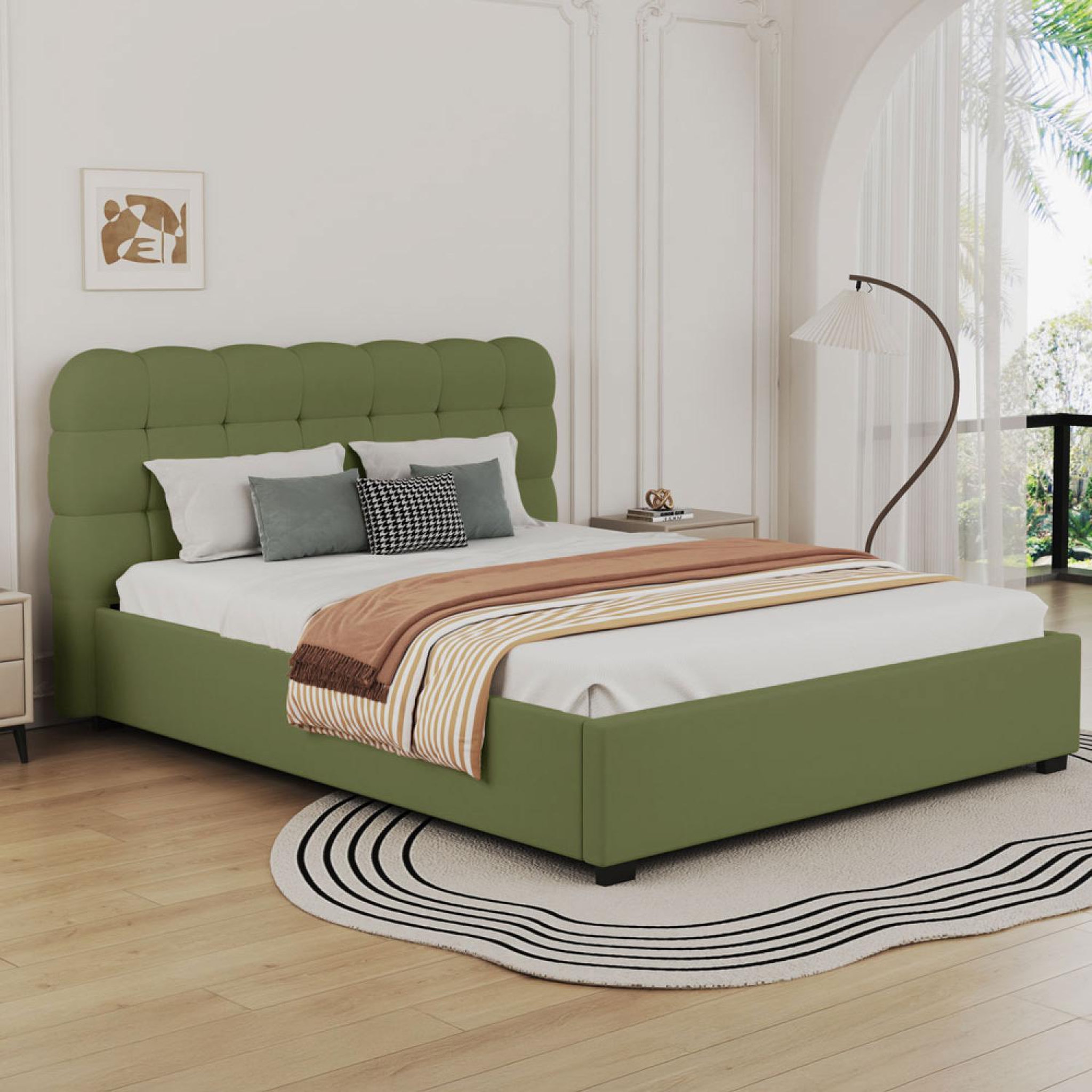 Voir la diapositive 3 : CONCEPT USINE Lit coffre style nuage 160x200cm en velours vert dallas
