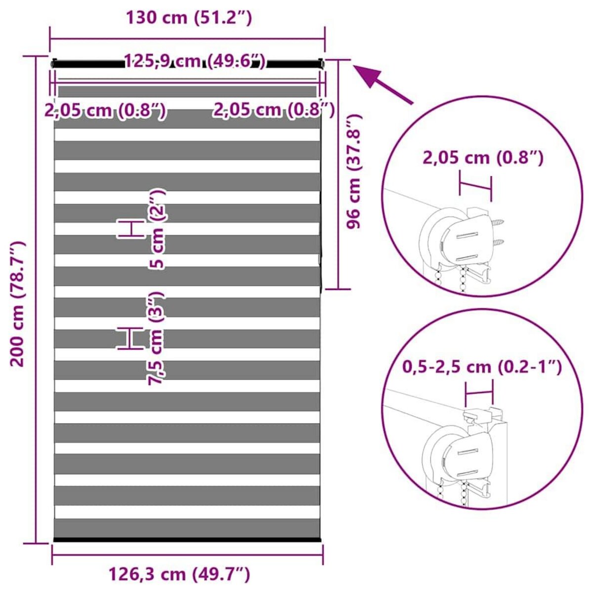 VIDAXL Store zebre noir 130x200 cm largeur du tissu 125,9 cm polyester